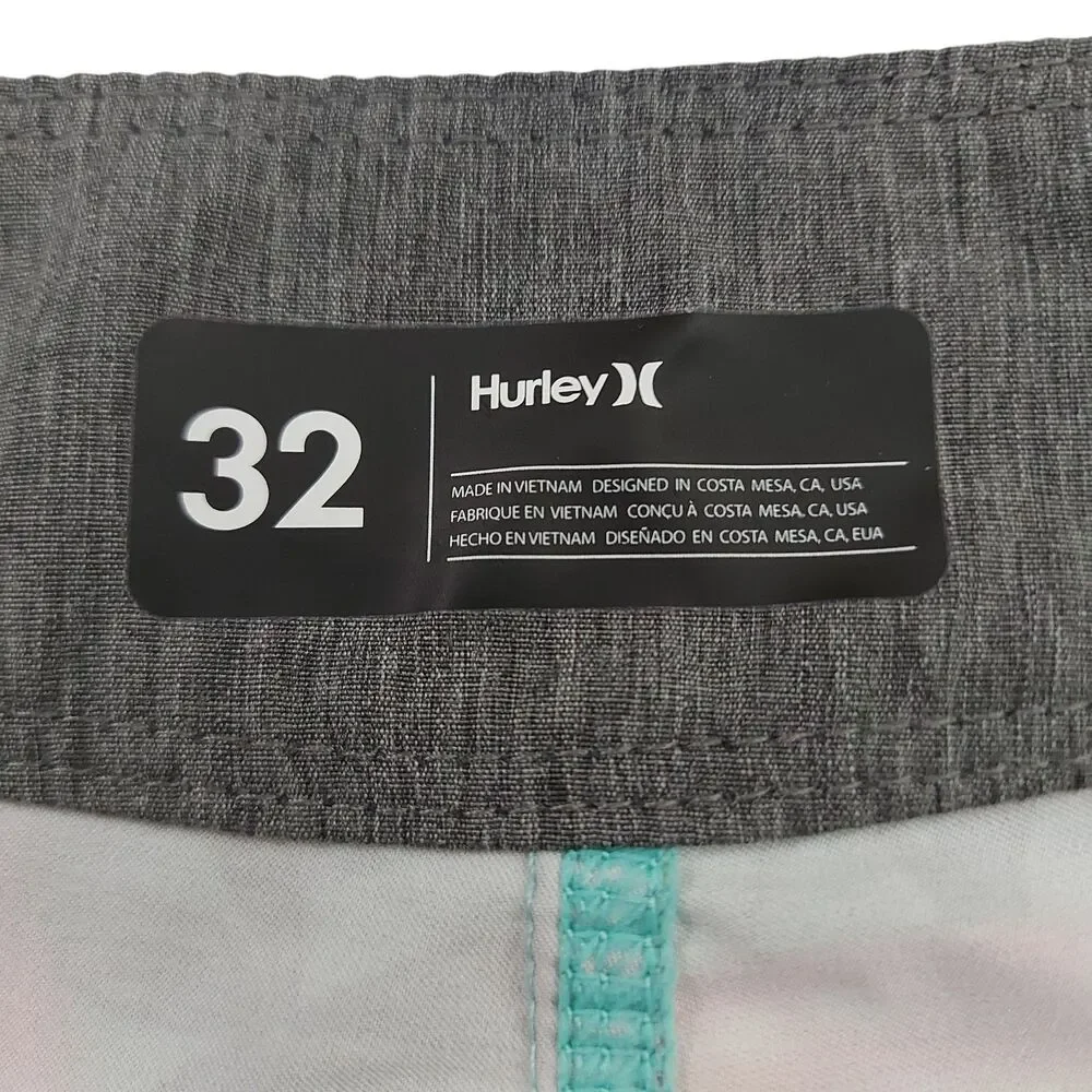 Hurley Phantom Board Shorts Mens 32 Green Hawaiian Print Beach Travel Outdoor